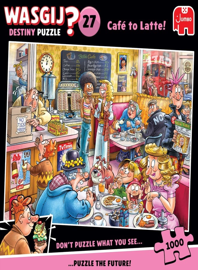 Jumbo Wasgij Destiny 27, Café to Latte! 1000 Piece Jigsaw Puzzle for Adults - Colourful, Challenging & Brainteasing Adult Puzzles - Puzzle the Future - 100% Recycled Cardboard Jigsaws - 1000pcs - Image 1